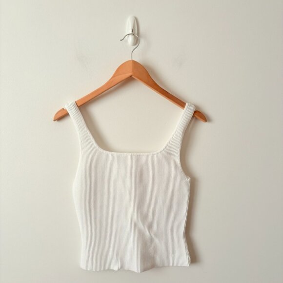 Aritzia Babaton Sculpt Knit Square Neck Tank Top White Size Medium - Picture 5 of 8